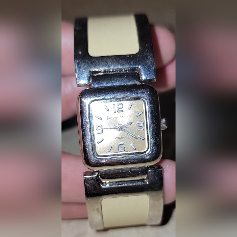 Jaclyn Smith , silver tone with bronze tone dial, womens bracelet, watch